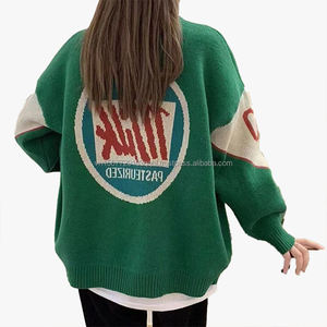 Chaqueta de Béisbol de Punto Informal para Otoño e Invierno, Nueva, Holgada, Informal, con Bordado de Letras Personalizado, Suéter Cárdigan para Mujer - Product Image 3