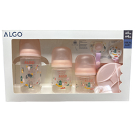 ALGO Ensemble cadeau pour nouveau-né de 6 pièces sans BPA, motif de dessin animé, conteneur pour lait en poudre pour bébé, sucette, ensemble de biberons pour 0-12 mois