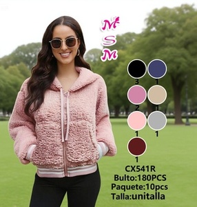 Chaqueta polar con capucha para mujer, rosa, manga larga, informal, para invierno, antipilling, de punto, color liso, con cierre de cremallera y hombros caídos - Product Image 3