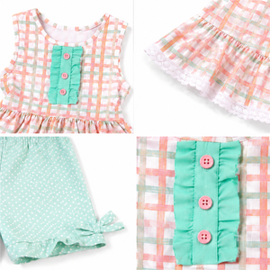 Completo Estivo per Bambine 3-12 Anni in Morbido Cotone a Quadri, Stile Carino e Conveniente, Ideale per Casa o Passeggiate - Product Image 4