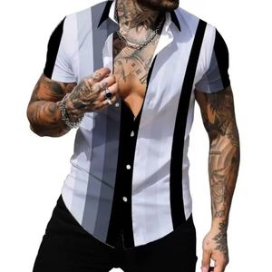 Camisa <span class=keywords><strong>Casual</strong></span> de Verano 2025 Estilo Hawaiano para <span class=keywords><strong>Hombre</strong></span>, Talla XL, Estampado Geométrico, <span class=keywords><strong>Manga</strong></span> <span class=keywords><strong>Corta</strong></span>, Precio de Fábrica, Diseño a Rayas - Product Image 4