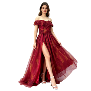Abito da sera da <span class=keywords><strong>donna</strong></span> <span class=keywords><strong>con</strong></span> spalle scoperte, modello a tromba in tulle, <span class=keywords><strong>con</strong></span> <span class=keywords><strong>spacco</strong></span> laterale, <span class=keywords><strong>lungo</strong></span>, formale, stampa floreale, in poliestere, per feste - Product Image 5