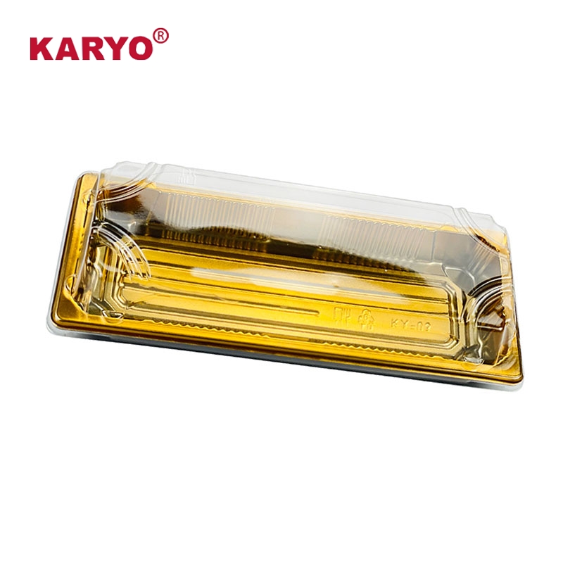 KY-1102 высококачественный прямоугольный Золотой одноразовый суши экологически чистый пластиковый лоток для упаковки закусок лосося