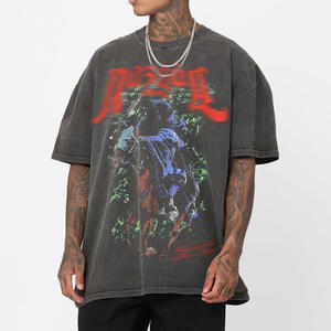 عينة مجانية: تي شيرت رجالي عالي الجودة من القطن 100% بتصميم شعار مخصص، غسيل، مقاس كبير بأكتاف منسدلة - Product Image 1