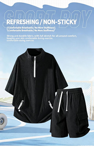 Pantalones Cortos de Verano con Cintura Elástica de Poliéster y Spandex, con Cierre y Logotipo Personalizado, Conjunto Casual de Polo para Hombre - Product Image 3
