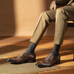 Men's Spring Summer Genuine Leather Shoes <b>Pointed</b> Toe Business Dress Lace-Up Closure Four-Joint Oxford Wedding Style Anti-Slip - Product Image 5