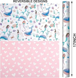 Baby shower Gift <b>wrapping</b> <b>paper</b> for girls Silver coated aluminum whale and mermaid Double sided printing customizable - Product Image 2