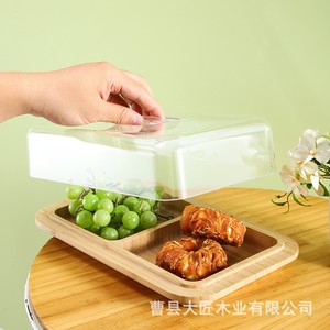Plateau de service en bambou avec couvercle pour le stockage des aliments et la présentation du petit-déjeuner 30x20cm - Product Image 3
