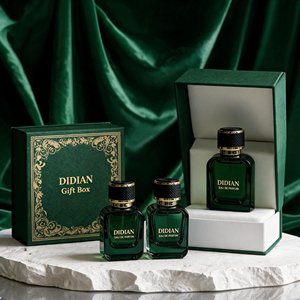 고품질 할인 판매 플랫 스퀘어 빈 녹색 유리 향수병 가죽 뚜껑 30ml 50ml 100ml 크림프 스프레이어 포장 상자 포함 - Product Image 1