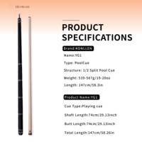 Queue de billard professionnelle KONLLEN YG1, 58,3 pouces, fût en érable JMC Tech, embout de 12 mm, joint en alliage de titane pour les tournois