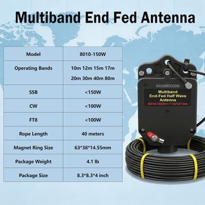 Antena de media onda alimentada por el extremo JYR8010-150W para radioaficionados, 8 bandas, 10m-80m, balun 1:64, no requiere ajuste, ideal para POTA/SOTA - Product Image 2
