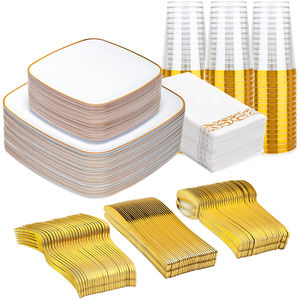 Juego de Vajilla Desechable Personalizado de 350 Piezas de PS, Platos, Tenedores, Cucharas, Cuchillos, Vasos, Servilletas y Cubiertos de Plástico PS con su Logotipo y Colores - Product Image 1