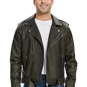 Chaqueta Bomber de Cuero Vacuno para Hombre, Cuello Camisero, Cierre de Cremallera, Estilo Vintage, Corte Regular, para Otoño - Product Image 1