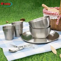 Bộ Dụng Cụ Cắm Trại Phong Cách Hàn Quốc, Bằng Thép Không Gỉ, Bộ Bát Đĩa Cắm Trại Dã Ngoại Ngoài Trời