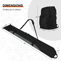 Sac de ski et sac à bottes combinés, sacs de ski rembourrés pour les voyages en avion, sacs de ski pour neige, adaptés aux skis jusqu'à 200 cm, sac double imperméable pour le rangement
