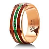 Bague en carbure de tungstène or rose 8 mm POYA avec incrustation de malachite et de bois de koa, alliance personnalisée gravée au laser, bijoux pour homme