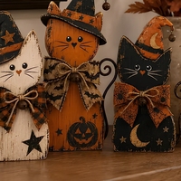 Ensemble de figurines de sorcières en bois vieilli style vintage, décoration de table rustique pour Halloween, modèle imprimé plat XM1270