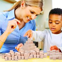 Vente chaude enfants décoration projet de bricolage éduquer faire des mathématiques puzzle mini naturel blanc bloc de bois cube bois artisanat