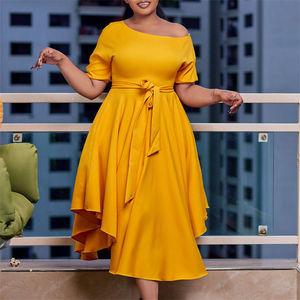 Abito da donna estivo 2023 elegante plus size abiti monospalla african lady abiti da sera formali in chiffon con gonna <span class=keywords><strong>grande</strong></span> con cintura - Product Image 6