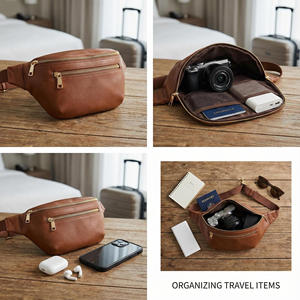 공장 맞춤형 유니섹스 사진작가용 브라운 비건 가죽 카메라 패니 팩 숄더 힙 팩 조절 가능한 슬링 카메라 웨이스트 백 - Product Image 2