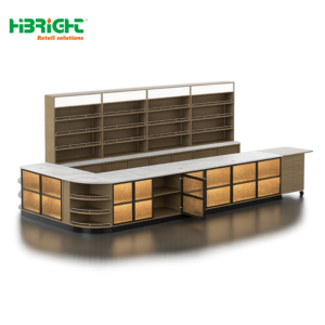 Mostrador de Caja de Lujo de Madera para Tienda de Licores, Mostrador de Caja para Comercio Minorista con Estante Trasero para Exhibición de Cigarrillos y Luz LED de Hierro - Product Image 2