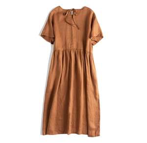 Personalizzi il caramello delle donne francesi eleganti semplici casuali 100% della tela Retro/vestiti neri della tela - Product Image 2