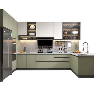 Meuble de rangement de cuisine moderne professionnel, organisateurs coulissants personnalisés pour garde-manger, crédence en contreplaqué avec finition verre/marbre artificiel pour - Product Image 5