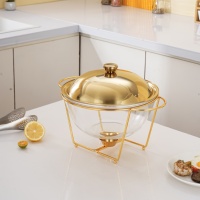 Plateau de service pour buffet d'hôtel ensemble d'isolation de luxe de 4L pour aliments chauds dorés avec couvercle en acier inoxydable chauffe-plats