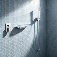 Ensemble de douche mural chromé HONGDEC avec mitigeur carré, douchette à main et kit de douche monocommande pour salle de bain