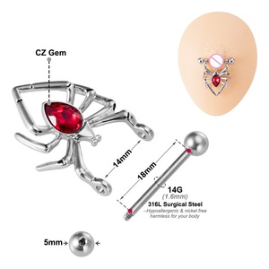<span class=keywords><strong>Piercing</strong></span> de Acero Inoxidable 14G para <span class=keywords><strong>Mujer</strong></span>, Joyería Corporal, Anillos para Pezón con Diseño de Araña - Product Image 3