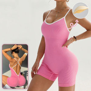 Nuovo Arrivo Tuta da Yoga Fitness da Donna, Monopezzo Sportiva con Imbottitura Rimovibile, Spalline Incrociate e Schiena Scoperta, Pantaloncini Integrati - Product Image 1