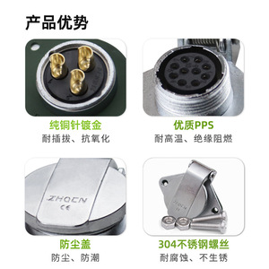ZHQCN Aviation Plug Socket WS24 2 3 4 9 10 12 19 Pin Square Flange Electrical Connector For Electrical Engineering - Product Image 2