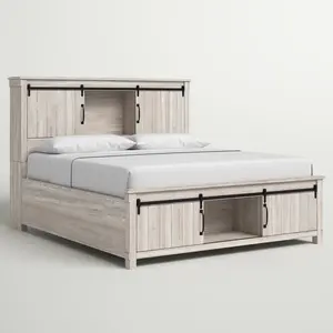 Деревянная полноразмерная деревянная гостиничная двойная умная кровать размера «Queen-Size» с раздвижной дверью сарая для хранения - Product Image 1