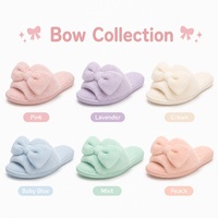 Pantoufles roses à nœud, moelleuses, en peluche, semelle souple en EVA, pour la maison
