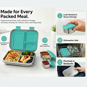Premium Quality Supermarket Grade BPA Free Leakproof Multi-compartment Portable Stainless Steel <b>Lunch</b> <b>Box</b> With Soup Jar - Product Image 2