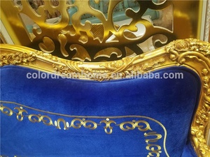 Set Sofa <span class=keywords><strong>Dubai</strong></span> Emas Royal biru beludru, set sofa klasik aksen kayu - Product Image 5
