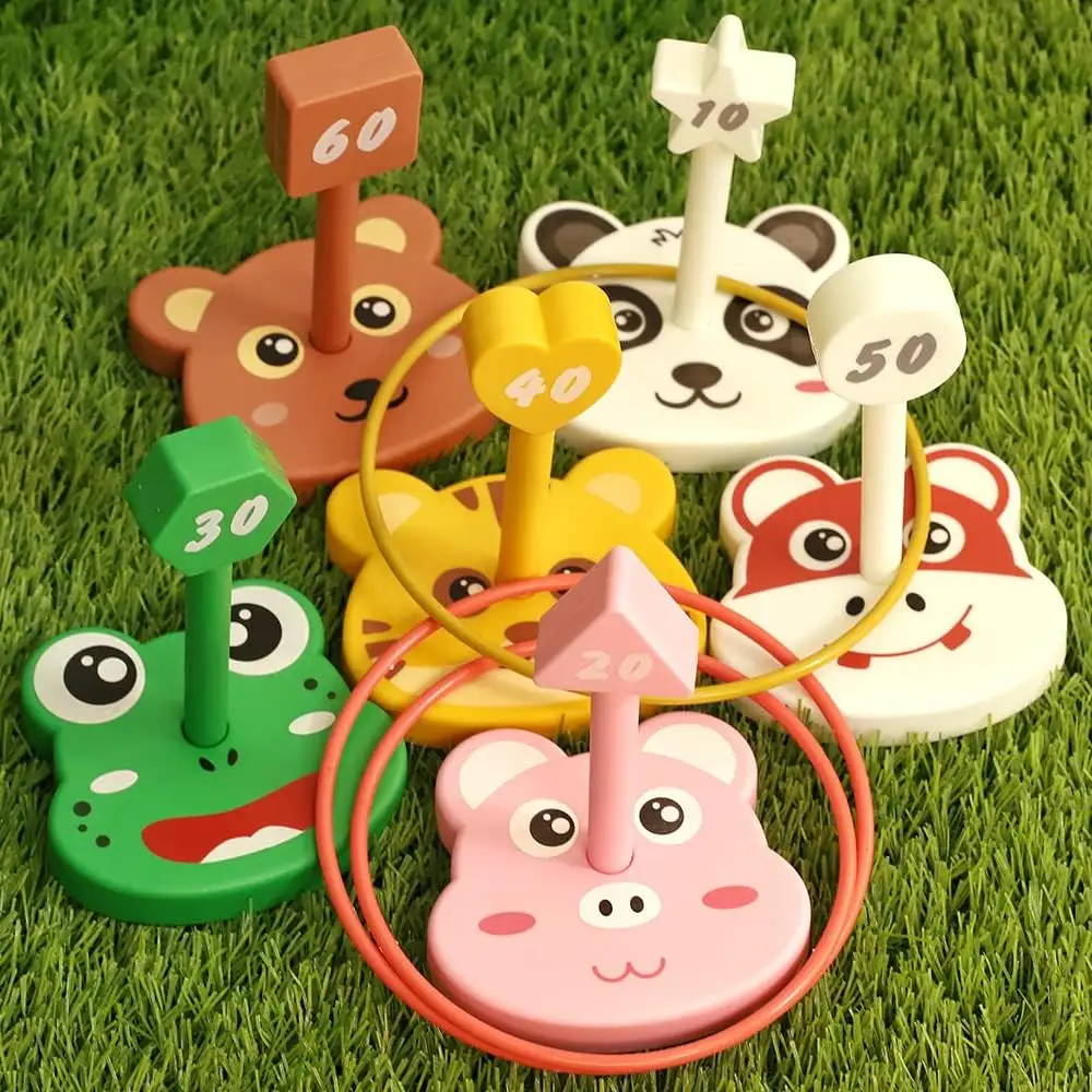 Wooden Animal Ring Toss Game Toy Set for Kids, Indoor Outdoor Party Yard Family Adults Activity