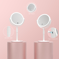 Miroir de maquillage LED double face avec grossissement 1X 10X, hauteur réglable, rotation à 360°, miroir de vanité rechargeable
