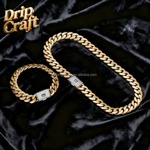 Collana a Catena Cubana Geometrica DC Drip 14G-T in Acciaio Inossidabile Placcato <span class=keywords><strong>Oro</strong></span> 14K con Ossido di Zirconio Stile Hip-hop - Product Image 6