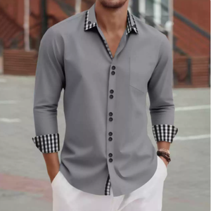 <span class=keywords><strong>Chemise</strong></span> décontractée à manches longues personnalisable pour <span class=keywords><strong>homme</strong></span>, coupe ajustée, couleurs unies, confortable, anti-boulochage, en sergé polyester/coton - Product Image 2