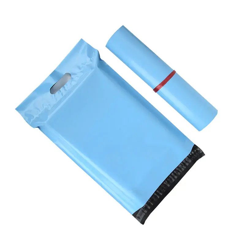 Großhandel gedruckt Kunststoff himmelblau Kurier Porto Umschläge Versand Verpackung Kleidung Poly Mailer Mailing Taschen mit Griff