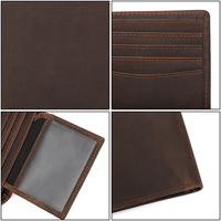 Dompet Lipat Dua Anti RFID Kulit Sapi Asli Crazy Horse Tipis Pendek untuk Pria, Harga Grosir Kompetitif