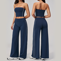 Combinaison de yoga sans bretelles pour femmes, pantalon large taille haute, dos ouvert, tenue de sport et de fitness avec coussinets intégrés