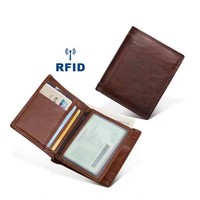 BEARKY Produk Baru Grosir Dompet Kartu Kredit Kulit Coklat Vintage dengan Ritsleting, Unisex, Mewah, Cetak Kustom