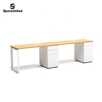 Station de travail double pour employés, bureau et rangement linéaires en acier moderne SpaceUnited