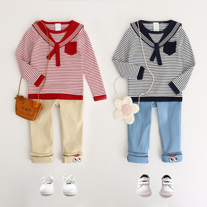 Pulls pour enfants tricotés à la main, style marine, motifs rayés, prix bas, en stock - Product Image 1