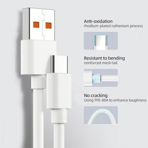 สายดาต้า USB-C สมาร์ท 1 เมตร 3 ฟุต 6A ชาร์จเร็ว สายหุ้ม PVC สำหรับ Huawei/Android สายชาร์จ Type-C - Product Image 6
