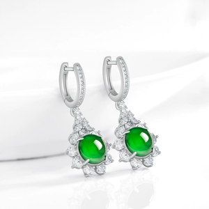 Authentic natural A-grade jadeite green sunflower earrings made of ice-grade jade. Fashionable and simple women's earrings - Product Image 1