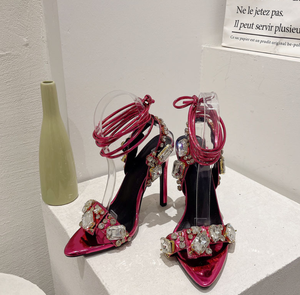 Dropshipping Logo personalizzato strass sottili tacchi alti sandali a punta da donna <span class=keywords><strong>Sexy</strong></span> scarpe col tacco - Product Image 2