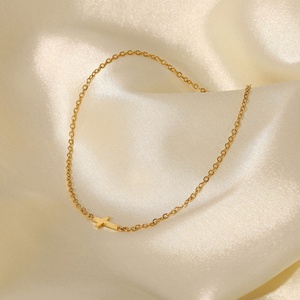 Wholesale 18k PVD <b>Gold</b> Plated Figaro Chain <b>Anklet</b> Stainless Steel Bracelet for Women - Product Image 6